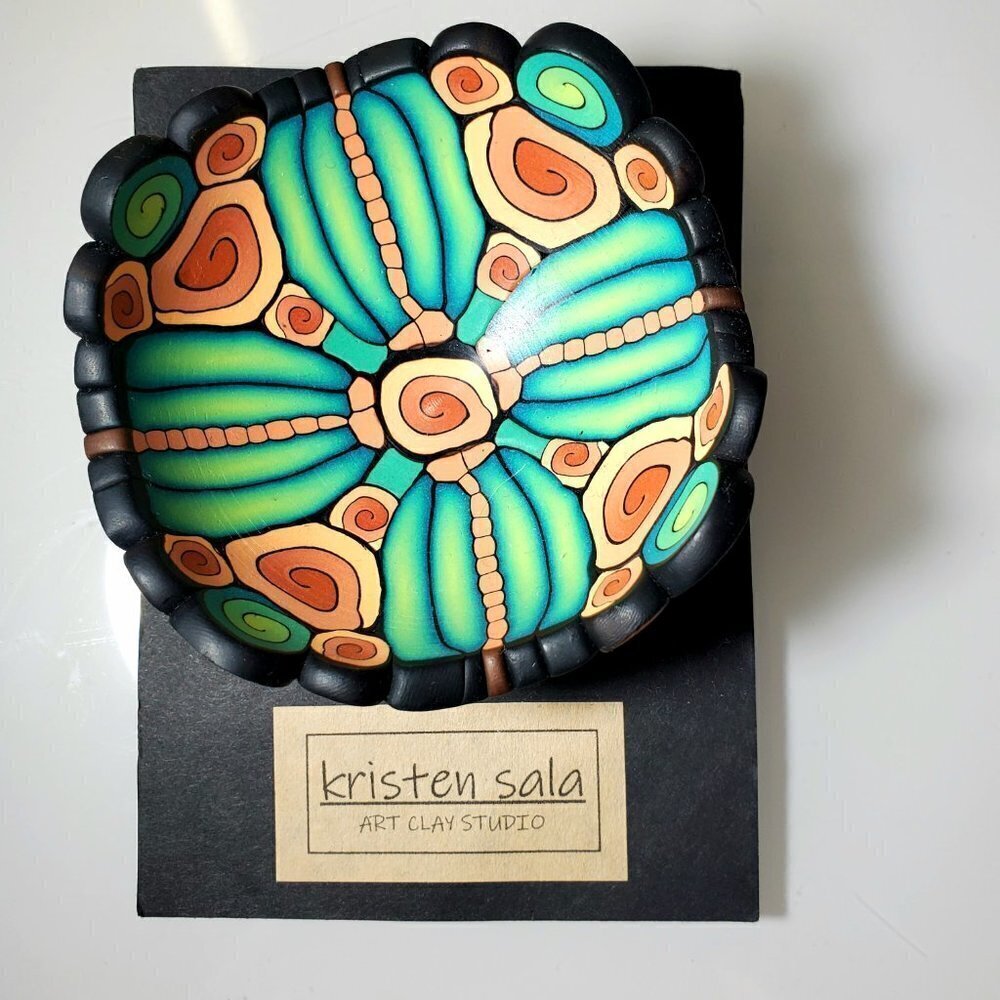Handmade, One of a Kind, Polymer Clay Ring / Trinket Bowl KRISTEN SALA Green Tan